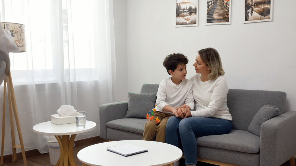 Madre e hijo en una sesión de psicología